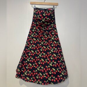 Vintage Cherry Patterned Print Strapless Zip Up Dress